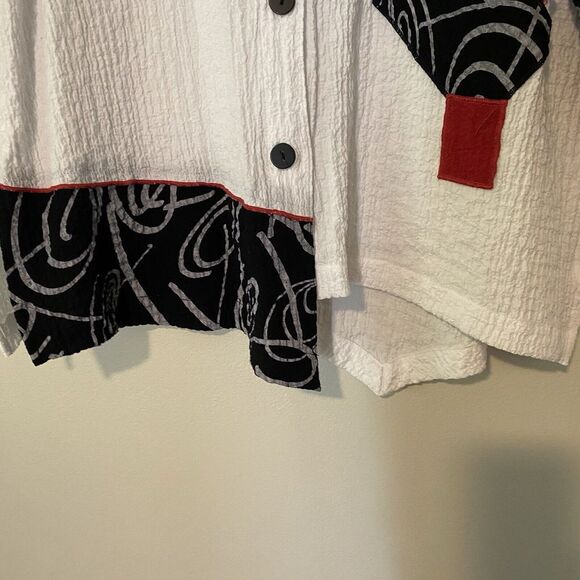 Ali Miles 3/4 Ruched Sleeve Button Up Crinkle Fabric Top Size Medium Lagenlook - Picture 6 of 9